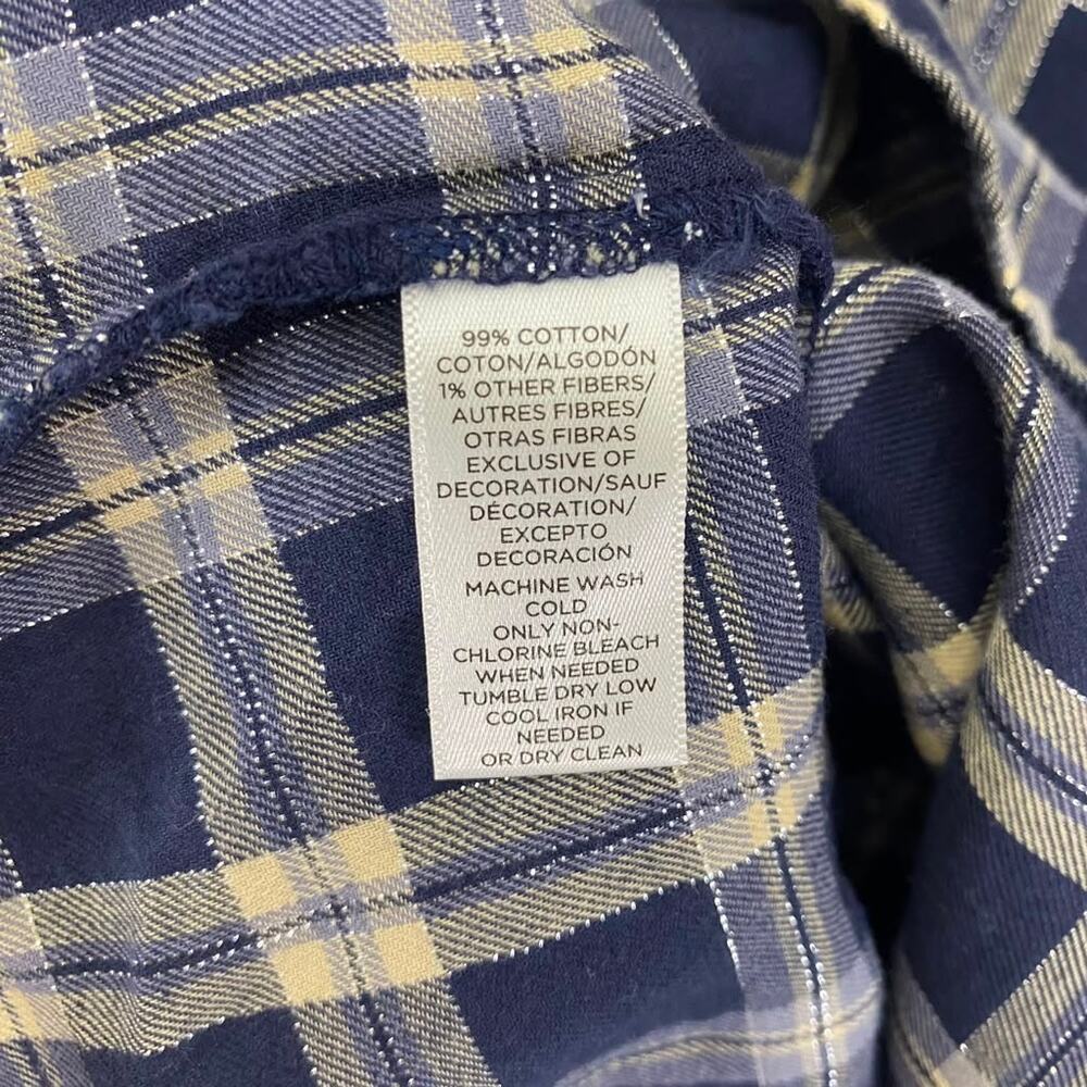 Ann Taylor Loft Women's Blue Plaid Off-the-Shoulder Blouse Flared Sleeves Sz L - Picture 4 of 7